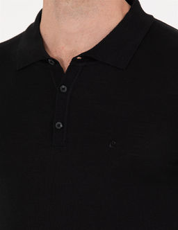 Siyah Slim Fit Polo Yaka Y_n Kar___ml_ Basic Triko Kazak - Pierre cardin фото 7