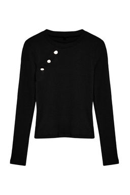 Siyah Duz Fitted/Vucuda Oturan Reglan Kol C?tc?t Detayl? Esnek Orme Bluz TWOAW25BZ00017 - Trendyolmilla фото 4