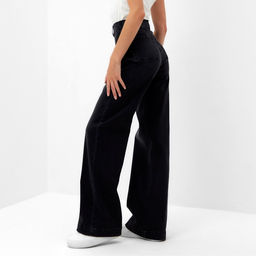 Джинсы женские палаццо MINAKU SLIM FIT, размер 48 (рост 168 см), чёрные