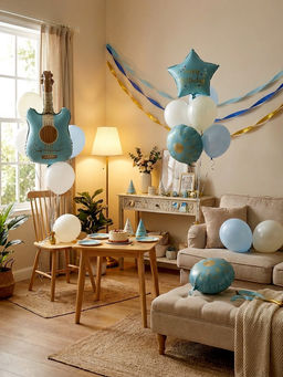 Воздушные шары "Голубая гитара" фольга, латекс, набор 12 штук