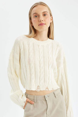 Regular Fit Bisiklet Yaka Sac Orgulu Triko Kazak - Defacto фото 2