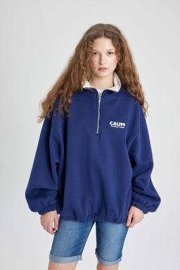 Oversize Genis Kal?p Yar?m Fermuarl? Nak?sl? Kal?n Sweatshirt - Defacto фото 2