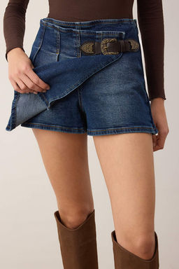 Mavi Pileli Kemer Detayl? Denim Sort Etek TWOAW26SR00042 - Trendyolmilla фото 3