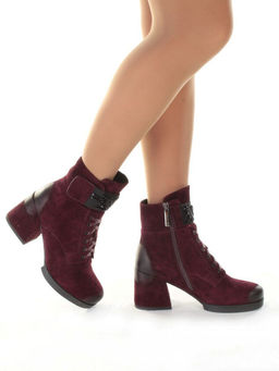 04-R135-2 BURGUNDY Ботинки зимние женские (натуральная замша, натуральный мех)