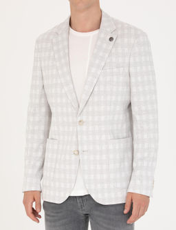 A__k Gri Pamuk Kar___ml_ Slim Fit Ekose Ceket