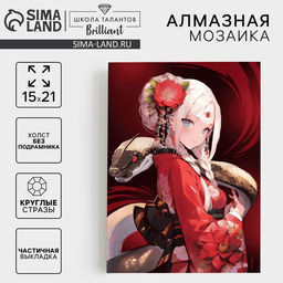 Алмазная мозаика на новый год с частичным заполнением на холсте «Змея и девушка аниме», 15 х 21 см, набор для творчества