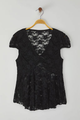 Trendyolmilla Siyah Tul Fitted/Vucuda Oturan Esnek Orme Bluz TWOSS25BZ00049  фото 5