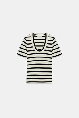 CAMISETA RIB ESCOTE REDONDO / Blanco / Negro