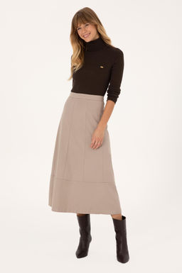 Kad_n Koyu Bej Dokuma Etek