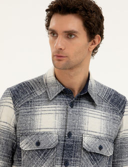 Темно-синяя рубашка-рубашка в клетку из смесовой шерсти - Cacharel фото 2