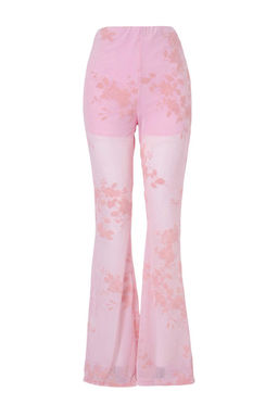 Pembe _i_ekli Floklu Flare Pa_a _ortlu _rme Pantolon TPRAW27PL00003