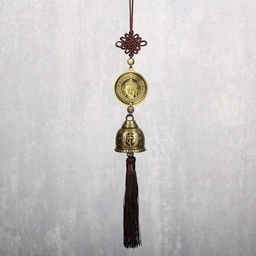Колокольчик подвесной металл «Монета с буддой», 1 колокол, d=4.8 см, 39×5.3×4.8 см