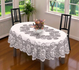 Скатерть арт. 249661/100/9, овальная, размер 100 см х 150 см, цвет светло-серый и темно-серый