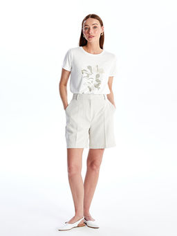 Bisiklet Yaka Bask?l? K?sa Kollu Kad?n Ti??rt