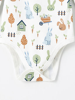 Bisiklet Yaka Bask?l? Erkek Bebek ??t??tl? Bodysuit 2li