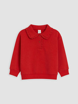Polo Yaka K?z ?ocuk Kal?n Sweatshirt