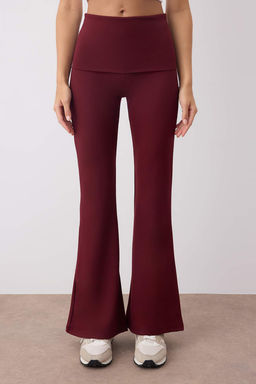 Bordo F?rcal? Soft Kumas Bel Katlama Detayl? Flare/Ispanyol Paca Yoga Orme Spor Tayt THMAW26TY00001