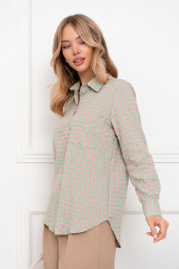 Рубашка Open Style 5707 зеленый/розовый