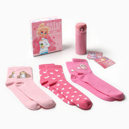 Подарочный набор термос и носки 3 пары KAFTAN Красотка, р. 36-37 (22-24 см)  фото 2