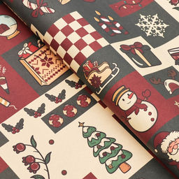 Цена за 3 шт. Бумага упаковочная новогодняя, крафт белый Календарь счастья, 70?100 см,1 лист