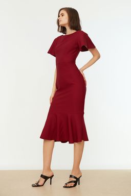 TRENDYOLMILLA Beyaz Fitted/Vucuda Oturan Volanl? Astarl? Midi Dokuma Elbise TWOSS20EL1342  фото 2
