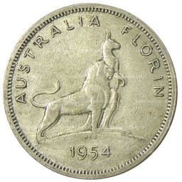 1 флорин (2 шиллинга) 1954 года Австралия Королевский визит Елизаветы II