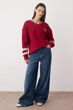 Teen Bordo Orme Slogan Renk Bloklu Oversize/Genis Kal?p Sweatshirt TWOAW26SW00065 - Trendyolmilla фото 2