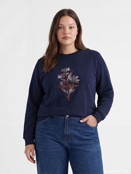 Bisiklet Yaka ?i?ekli Kad?n Kal?n Sweatshirt