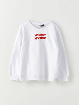 Bisiklet Yaka Minnie ve Mickey Mouse Bask?l? Uzun Kollu K?z ?ocuk Sweatshirt