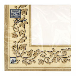 Салфетки бумажные Bouquet Home Collection Classic 33х33см, 3-х слойные, 20 штук в упаковке, 100% целлюлоза, Золотые узоры бежевый фон (Россия)  фото 2