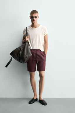 BERMUDA RELAXED FIT 100% LINO / Burdeos