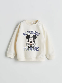 Bisiklet Yaka Mickey Mouse Bask?l? Erkek Bebek Sweatshirt ve E?ofman Alt 2li