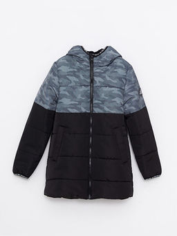 Kap??onlu Desenli Erkek ?ocuk ?i?me Mont