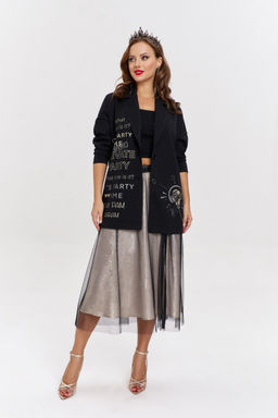 Бежевый расширенный мидиюбка из шелка и сетки с разрезом AVE RARA 3017 шампанское