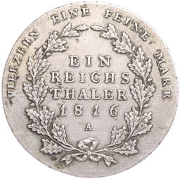 Монета 1 рейхсталер 1816 года A Пруссия