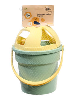 Песочный набор-сортер "Поиграй со мной", 8 предм.(ведерко, сортер, совочек, 5 формочек), эвколиптовы