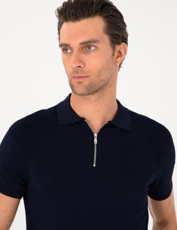 Lacivert Slim Fit Fermuarl_ Polo Yaka Triko T-shirt - Cacharel фото 2