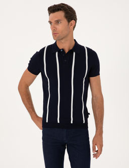 Lacivert Slim Fit Polo Yaka Triko T-shirt