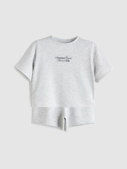 Bisiklet Yaka Bask?l? K?z ?ocuk Ti??rt ve ?ort