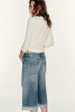BERMUDA JORTS DENIM TRF TIRO MEDIO ROTOS / Azul - Zara фото 3