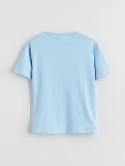 Bisiklet Yaka Stitch Bask?l? K?z ?ocuk Ti??rt