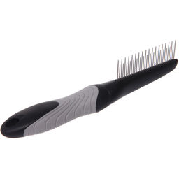 Цена за 2 шт. Расческа - гребень для животных "ПРЕМИУМ - МОЙ БРО", прорезиненная ручка, зубья разной длины, цвет серый/черный, 5*23см