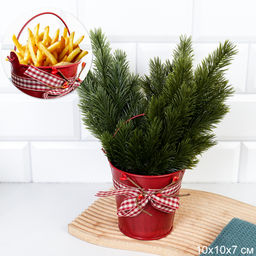 Кашпо ведерко 10х10см / YW08 /уп 144/ Новогоднее/ Красное