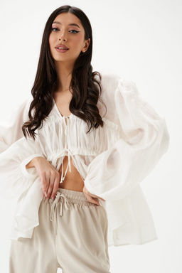 Блузка Annete А2142 свободного кроя белая из рами