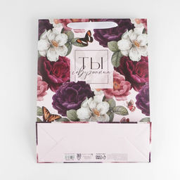 Пакет подарочный ламинированный, упаковка, «Цветы», L 31 х 40 х 11.5 см