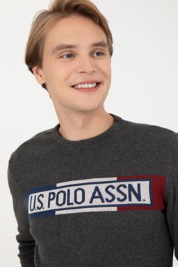 U. S. Polo Assn Мужской трикотаж антрацитового меланжевого цвета с круглым вырезом - U.s. polo assn фото 2