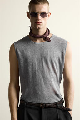 CAMISETA TANK PUNTO 100% LINO / Gris - Zara фото 5