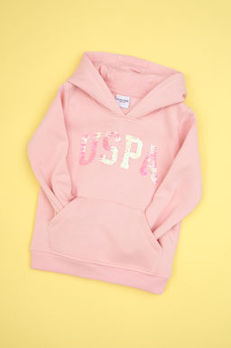 K_z _ocuk Toz Pembe Payet __lemeli _ardonlu Kap__onlu Basic Sweatshirt Sepette S_rpriz _ndirim