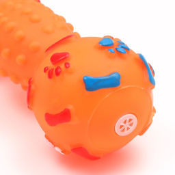 Игрушка пищащая Гантель с лапками для собак, 13 см, оранжевая - Пижон фото 3