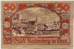 Банкнота 50 геллеров 1920 года Австрия  Раттенберг (нотгельд)